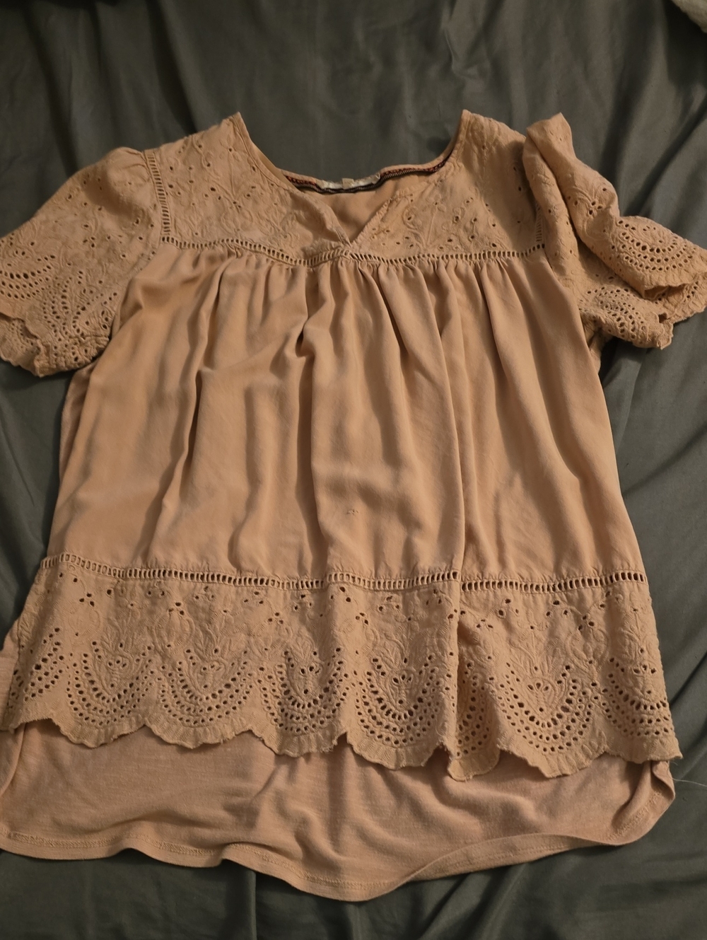 Eyelet Yoke Peasant Tunic Top - Blush